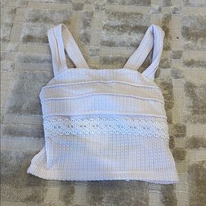 Cream Textured Sleeveless Top with Lace Detail